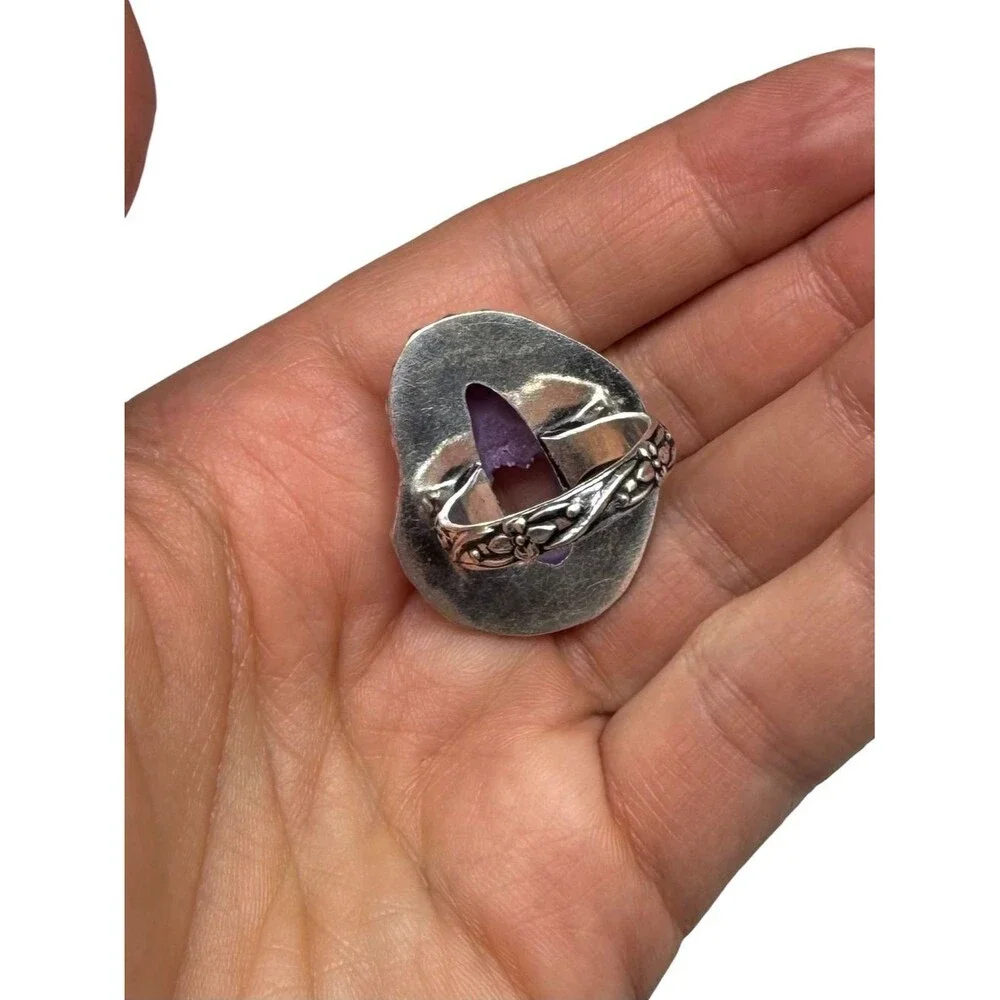 Purple Agate Ring Window Druzy Size 9 925 Sterling Silver Overlay